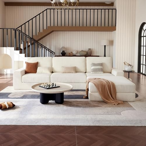 Vorthio 306cm Modulares Wolkensofa, Modernes L-förmiges Sofa Ohne Knochen Mit Tiefer Sitzfläche Für Wohnzimmerwohnungen, Cord (Beige), Kein Zusammenbau Erforderlich