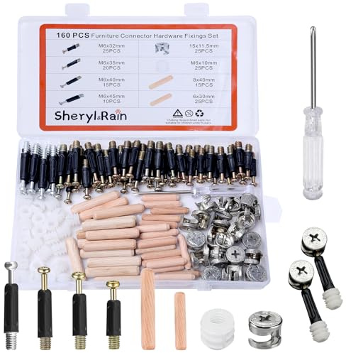 160Pcs 3-In-1 Furniture Connector Cam Lock Kit, Furniture Hardware Fixing Screws Set, Cabinet Connectors With Cam Lock Screw, Fitting Dowel Bolts Nut & Pre-Inserted Nuts Fasteners For Wardrobe Drawer