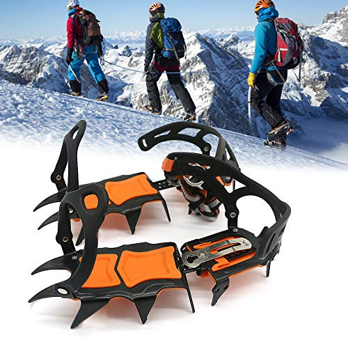12 Eissteigeisen, rutschfeste Spikes, Schneetraktionsstollen für Winterstiefel, Schuhe, robuster Manganstahl mit TPU-Riemen, Nylonbindung, Klettern, Skifahren, Bergsteigen, Gletscher, Wandern