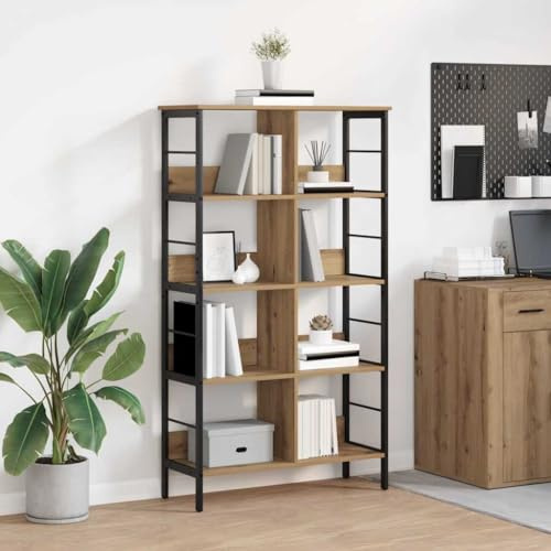 Yisssmeng Bücherregal Artisan-Eiche 82 x 32 x 144,5 cm schmal Hochregal Massiver Holzwerkstoff & Stahl Modernes Industrie-Design Robust Langlebig for Living Room Home Office Bedroom Corridor