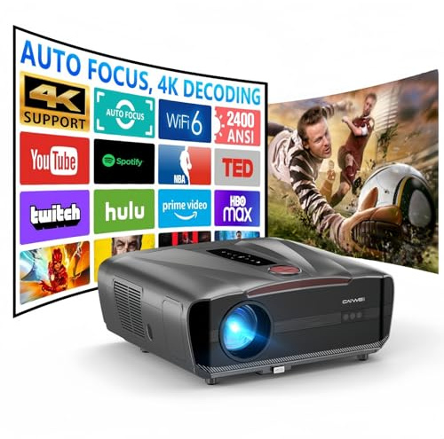Tageslicht Beamer 2400ANSI Ultra HD 4K HDR10 Tagsüber Smart Projektor mit Tof Autofocus HDMI eARC/CEC WiFi6 Bluetooth5.4, 2 * 38W DB Audio WLAN Beamer für Heimkino Gaming