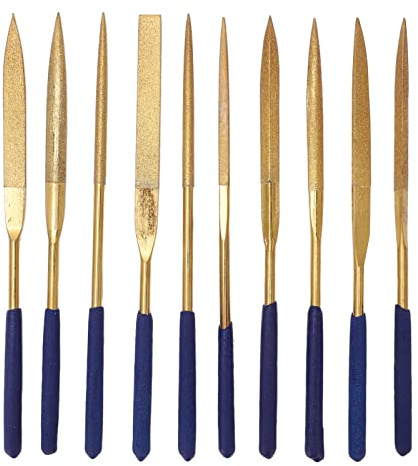 Set di lime ad ago da 10 pezzi, kit di lime ad ago placcato, lime di resistenza blu oro con forte capacità di taglio per pietra di vetro, metallo, acciaio legato Diamond Co