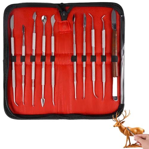 10 Pcs Edelstahl Wachsschnitzer Werkzeuge mit Tragetasche für DIY Sculpting | Doppelendiges Wax Carving Tools, Modellierwerkzeug, Doppelköpfiges Wachs Schnitzwerkzeug Set, Modelierwerkzeugset