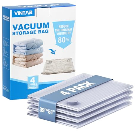 VINTAR Extra Large Vacuum Storage Bags, 4 Pack (100x130cm) | Double Zip Seal, Quick Release Valve, Jumbo Space Saver Bags for Duvets, Bedding and Clothes, Home Strorage