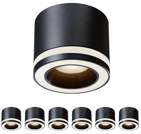 mega lumen 6er Deckenspots Schwarz, LED Aufbauspot Dimmbar Deckenstrahler