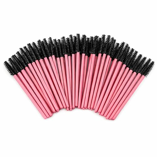 BOULTON Eyelash Brush – 50pcs | Disposable Eyelash Brushes Lash Extension Brushes Mascara Wands | Mascara Wand Eye Brow Brushes Spooly Eyelash Brush | Spoolies Make Up Brushes (Black/Pink)