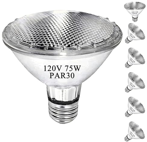 MISDOOD PAR30 Short Neck Halogen Flood Light Bulbs, 120V 75W PAR30 Light Bulb, Dimmable, High Output, E26 Medium Base, 2700K Warm Lighting, 3000 Hours for Recessed Light Bulb(6 Pack)