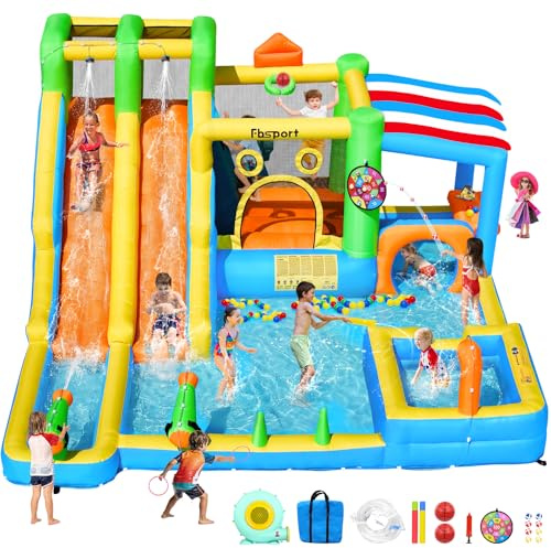 Hüpfburg mit Gebläse Indoor Outdoor, Trocken-/Wasserrutsche für Kinder von 3 bis 10 Jahren, Children's Bouncy Castle XXL