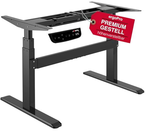 Exeta ergoPRO höhenverstellbarer Schreibtisch Gestell elektrisch 63-125 cm in grau I Schreibtischgestell höhenverstellbar mit 2 Motoren & Memory-Funktion I Tisch höhenverstellbar mit 3-Fach-Teleskop