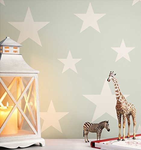 NEWROOM Tapete Grün Vlies Sterne - Kinder Kinderzimmer Babytapete für Babyzimmer Schlafzimmer