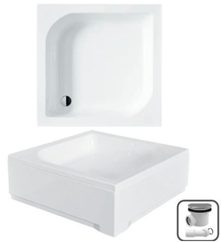 VBChome Duschwanne 80x80 cm Quadratisch mit Acrylschürze L-Form + Siphon Ø 50 mm Chrom – Flache Duschtasse, Rutschfest, Leicht zu Reinigen, Stabil, Ideal für Dusche & Bad, Einfache Montage