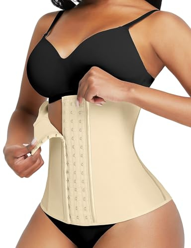 FeelinGirl Midjetränare Latexkorsett för Damer Midja Tränare med 9 Stålstruktur för Viktminskning Träning Midja Cincher Sport Underbröstkorsett Magkontroll Plusstorlek med Haka