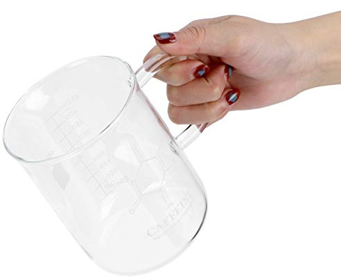 Borosilicate Beaker Mug, Glass Measuring Cup with Heat-Resistant Handle and Scale, 15oz Capacity for Coffee Latte Tea