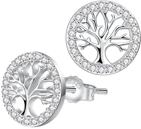 Micory Boucles D'oreilles Arbre de Vie Femme Argent Sterling 925 avec zircone cubique, convient aux cadeaux pour Fête des mères avec coffret cadeau
