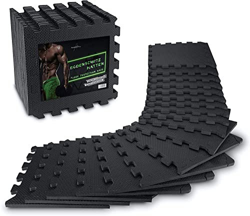 AthleticPro Set di 18 piastrelle da pavimento 30×30 cm – schiuma EVA extra spessa antiscivolo – ammortizzante, impermeabile e modulabile per fitness, allenamento a casa e attrezzi
