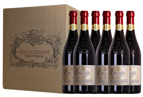 Gran Passione Rosso Veneto Igt - Vino da Uve Merlot e Corvina - Strutturato, Morbido, Speziato, Avvolgente - Sentori di Frutti Rossi, Vaniglia, Spezie - 14% Vol - 750ml - Box da 6 Bottiglie