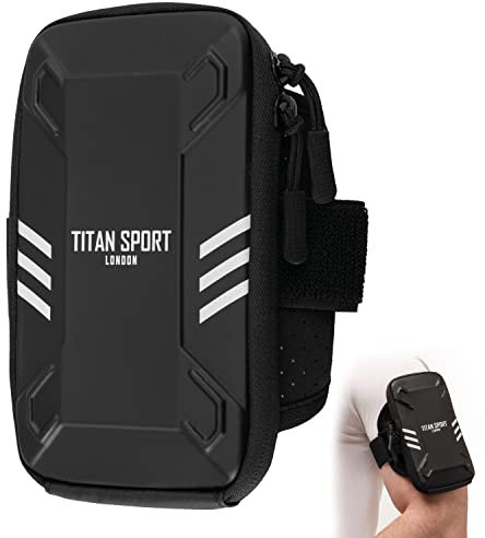 TITAN SPORT Running Armband Mobile Phone Holder, Water Resistant Universal Exercise Double Pocket Pouch Strap Case Bag For Adult Women/Men, Fits All Devices Up To 6.7”, iPhone 6/7/8/11/12/13/14/15/16