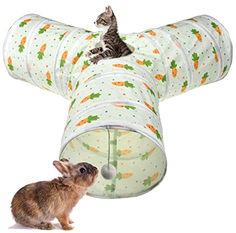 Vehomy Tunnel pour chat, lapin, chaton, 3 voies pliable avec jolis motifs de carottes, cachette pour petit animal de compagnie, jouet pour lapin, chat, cochon d'Inde nain, en forme de Y