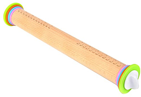 Vrttlkkfe Mattarello in legno regolabile con anelli rimovibili,Mattarello per la cottura,pizza e biscotti, utensile da cucina domestica