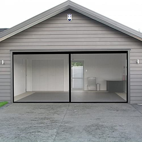 ZYLLZY Magnetischer Garagentor Sichtschutz für 2 Garagentore 2 x 4 m, selbstdichtender Garagentor mit strapazierfähigem Netzvorhang, einziehbarer Netz-Türschutz mit Verschluss