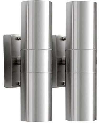 Maxkomfort® 2er Set Aussenleuchte 109C2 Wandleuchte up&down Aussenwandleuchte Wandlampe Edelstahl 2x GU10 Fassung