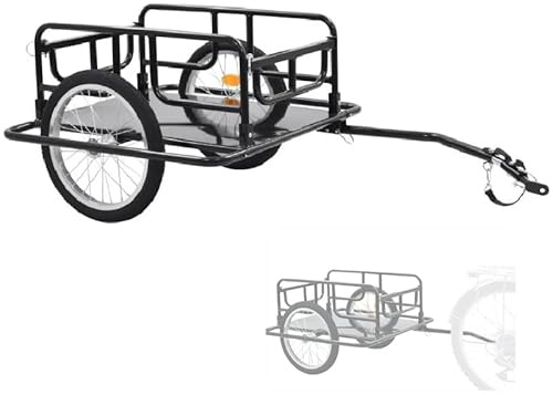Bike Cargo Trailer 110lbs Max Load, Foldable Bicycle Trailer w/Universal Hitch, Heavy Duty Utility Cargo Trailer with Wheels Bike Wagon Cart for Stuff, Groceries, Luggage, Black