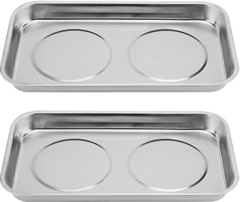 KOHAND 2 Pack Magnetic Parts Tray, Stainless Steel Rectangle Magnetic Tray, Magnetic Tray Holder Organiser for Metal Parts Nut Bolt Sockets Screws Collector, 24x14x3.6cm