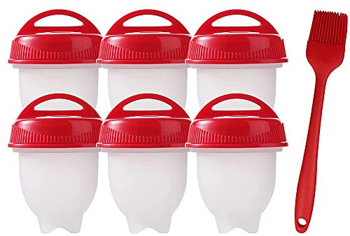 KOMUNJ Juego de 6 moldes de silicona para cocinar huevos, silicona para cocinar huevos, sin cáscara, para cocina o restaurante