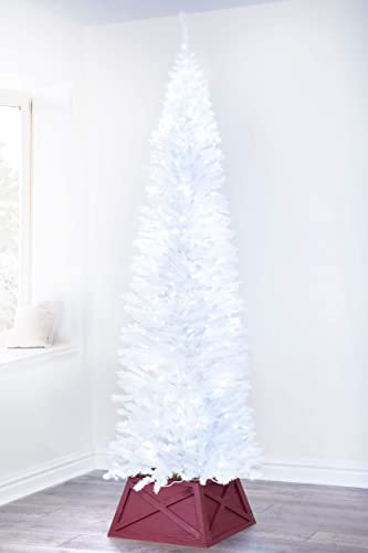 Christmas Tree World | The White Pencil Christmas Tree 7ft Pre-lit with 450 Bright White LED Lights | Bushy and Luxury Quality PVC Tips | Easy to Assemble and Take Down