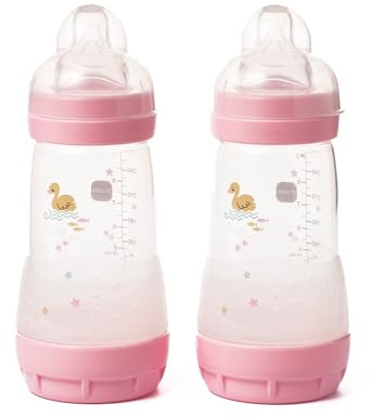 MAM Easy Start Lot de 2 Biberons Auto-stérilisants Anti-coliques Avec Tétine Débit Moyen Taille 2 Rose (2 x 260 ml)