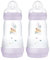 MAM Easy Start Anti-Colic Baby Bottles | 2 Pack (2 x 260ml) | Self-Sterilising Baby Milk Bottle | Medium Flow MAM Teat Size 2 | Newborn Essentials | Pink (Various Designs)