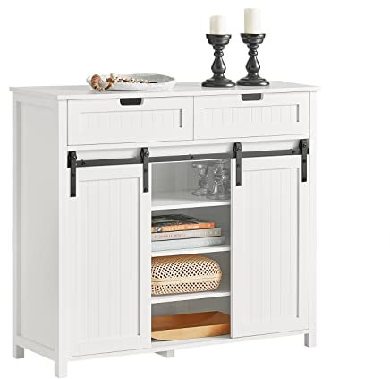 SoBuy FSB74-W Küchenschrank Sideboard mit Schiebetüren Schrank Buffet Aufbewahrungsschrank Kommode Weiß BHT ca.: 104x93x35cm