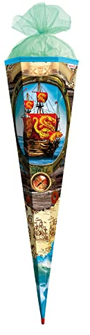 ROTH Schultüte groß Piratenschiff 85 cm - 6-eckig Rot(h)-Spitze Tüllverschluss - Zuckertüte Schulanfang