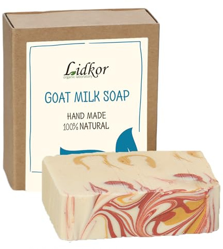 LIDKOR Ziegenmilchseife 100gr - Gesichtspflege und Körperpflege | Handgemachte Naturseife - Ziegenmilch Seife mit Olivenöl und Kokosöl - Festes Duschgel - Handseife