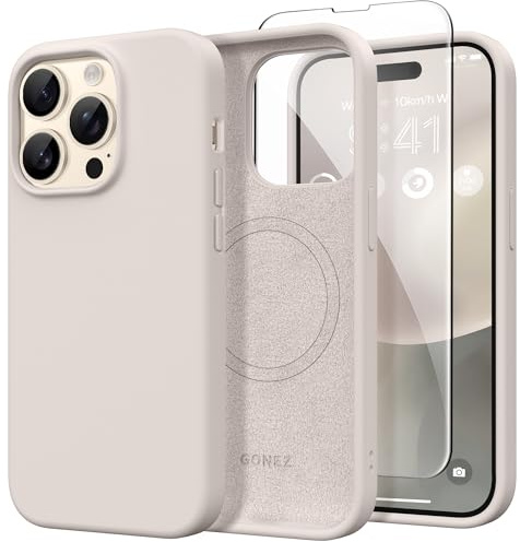 GONEZ für iPhone 14 Pro Hülle, kompatibel mit Magsafe, mit Displayschutz + Kameralinsenschutz, weiches, kratzfestes Mikrofaserfutter, stoßfeste Handyhülle aus flüssigem Silikon, Stein