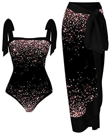 KBOPLEMQ Costume da Bagno Intero da Donna con Gonna Lunga Boho, Gonna Avvolgente in Tinta Unita, 2 Pezzi