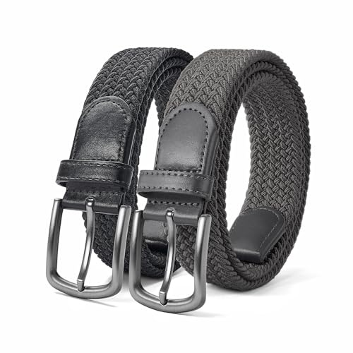 Men’s Belt, Elastic Braided Belt, Stretch Woven Casual Belt 1 3/8, With Gif Box.