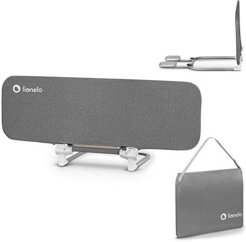 LIONELO Lora Sängskydd & Sänggrind 105×45 cm, Hopfällbart Fallskydd 180° för Barn 18 Mån–5 År, Montering under Madrass utan Verktyg, SecureBelt & StandSafe Lås, Modern Design, Grå