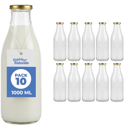10 bottiglie di vetro vuote da 1000 ml con tappo - bottiglie di vetro per succhi di frutta, latte, barbecue, salse, ideali per picnic, matrimoni e feste