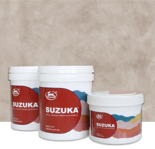 SUZUKA Strato Texture Limewash Effect Matte Wall Paint SCT-302 - Lime Wash Plaster, Venetian Interior Paint - Primer and Wax Top Coat included - Natural Grey