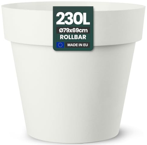 Kreher XXL Pflanztopf/Pflanzkübel rund mit 79 cm / 58 cm Durchmesser, ausstattet mit Rollen! Der Eye-Catcher für Garten, Terrasse, Restaurants & Gewerbe! (Weiß, XXL-Ø79cm)