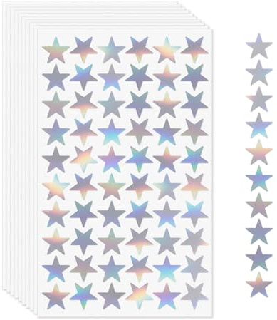 YIKIADA Glitter självhäftande silverstjärnklistermärken 1,8 mm holografiska små stjärnor belöningar scrapbooking klistermärken gör-det-själv 600 st
