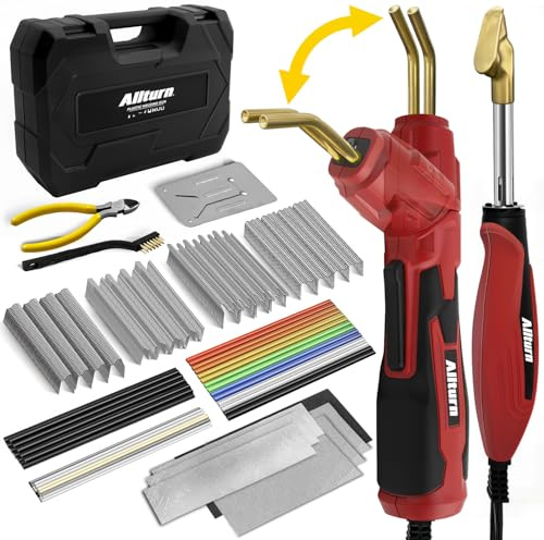 Allturn Plastic Welding Machine, 2 in 1 Plastic Welding Kit, Car Bumper Repair Kit, 4 Types of Plastic Welding Clamps, Plastic Welding Rods, Consumables Kit, Red