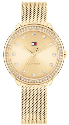 Tommy Hilfiger Montre à Mouvement à Quartz Trois Aiguilles pour Femme avec Bracelet Milanais en Acier Inoxydable de Couleur Dorée - 1782699