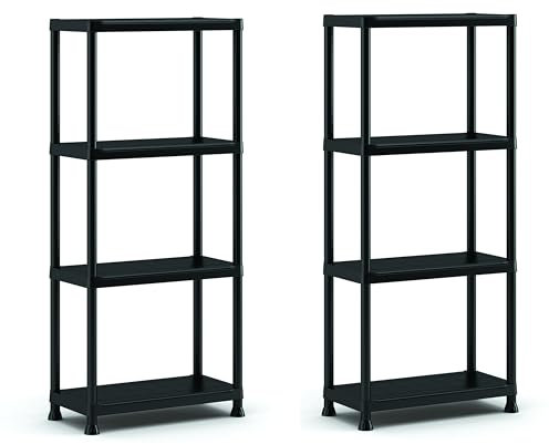 Keter Set da 2 Scaffali 60/4, Nero, 4 Ripiani, Portata massima 20 Kg ciascuno, 60x30x135H cm