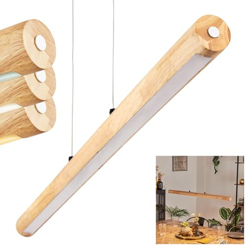 HOFSTEIN LED Pendelleuchte Carbellino, dimmbare Hängelampe aus Metall/Holz/Kunststoff in Schwarz/Naturfarben/Weiß, Touchdimmer, skandinavisches Design, 24 Watt, CCT 3000-6000 Kelvin, 2550 Lumen