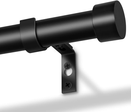 DEFYNEE Curtain Poles, 80 to 305 cm Matt Black Curtain Pole for Eyelet Curtains 25mm Diameter Long Curtain Rod Extendable with Bracket Decorative Curtain Pole for Bedroom, Living Room