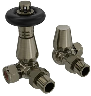 NRG Corner Radiator Valve Thermostatic Lockshield Polished Antique Brass