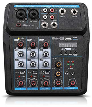 CLLBANT Live Mixers DJ Sound Controller Interface w/USB Drive for Computer Recording 4/6-Channel Studio Audio Mixer Professional and Beginners,6 Channel
