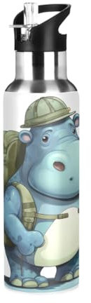 Ippopotamo con zaino verde bottiglia d'acqua in acciaio inossidabile da 907 ml Borraccia sportiva da viaggio Bottiglia d'acqua con cannuccia Borraccia sportiva isolata